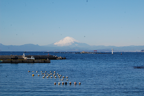 海から見える富士山